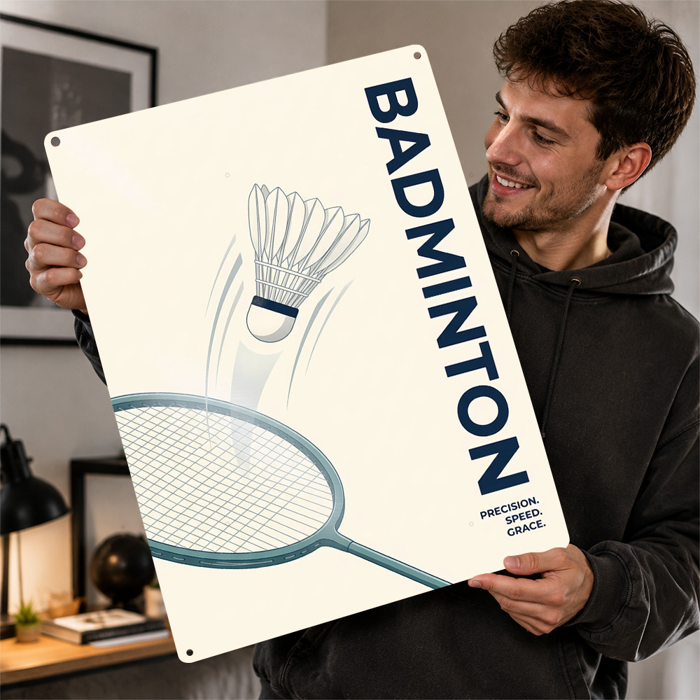 Badminton Poster - Minimalist Badminton Spor Posteri Retro 3D